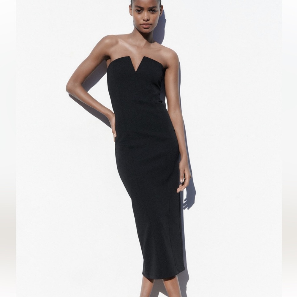 Zara Black Strapless Midi Dress